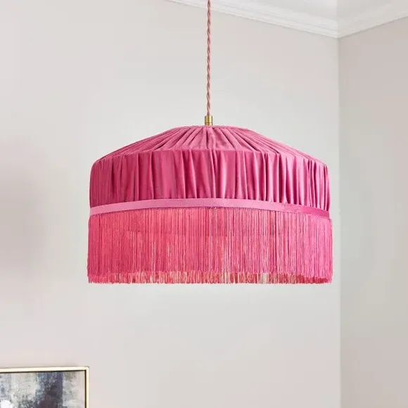 Pleated Lamp Shade with Fringing - Fuschia, Velvet