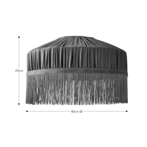 Pleated Lamp Shade with Fringing - Green, Velvet