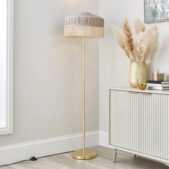 Pleated Lamp Shade with Fringing - Natural, Velvet