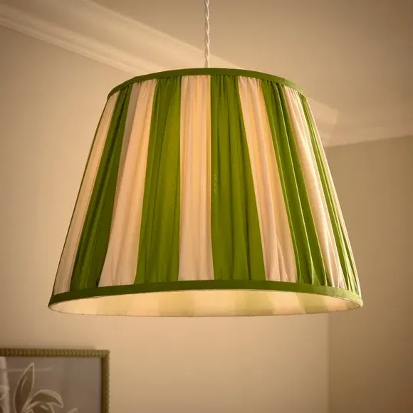 Pleated Lamp Shade with Stripes - Green