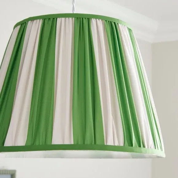 Pleated Lamp Shade with Stripes - Green