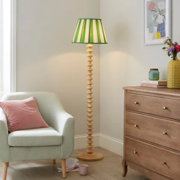 Pleated Lamp Shade with Stripes - Green