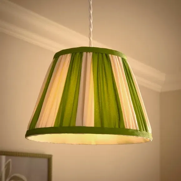 Pleated Lamp Shade with Stripes - Green