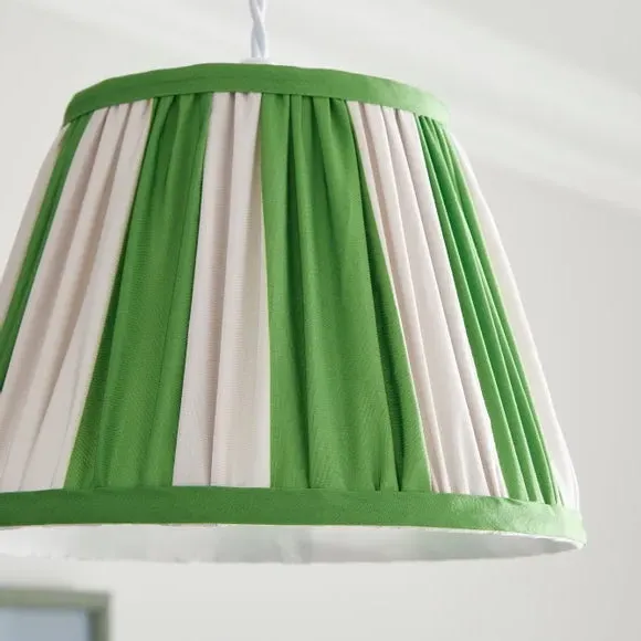 Pleated Lamp Shade with Stripes - Green