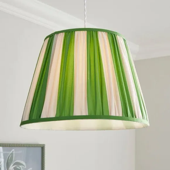 Pleated Lamp Shade with Stripes - Green