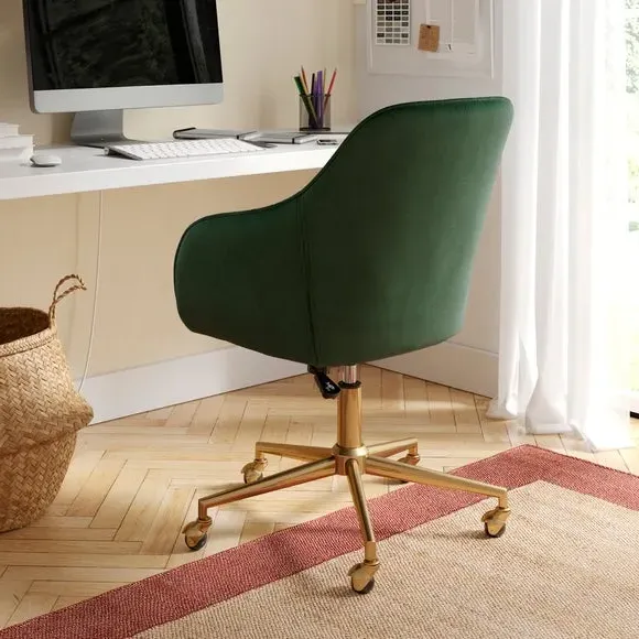 Pleated Office Chair with Armrests - Green, Velvet