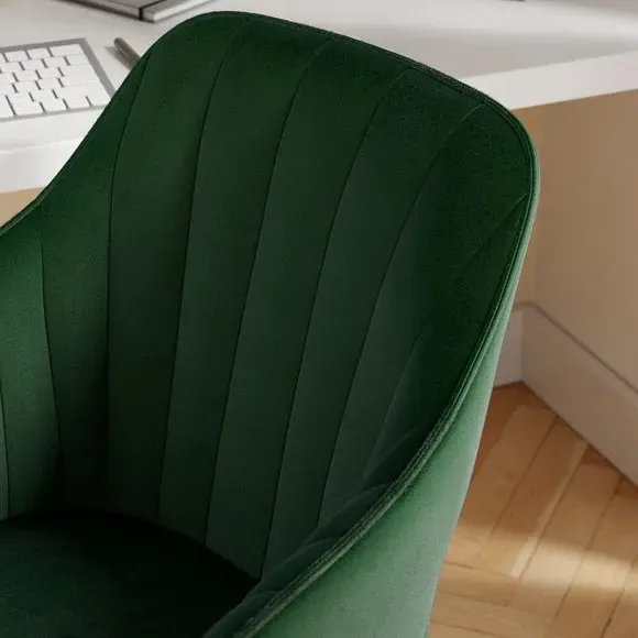 Pleated Office Chair with Armrests - Green, Velvet