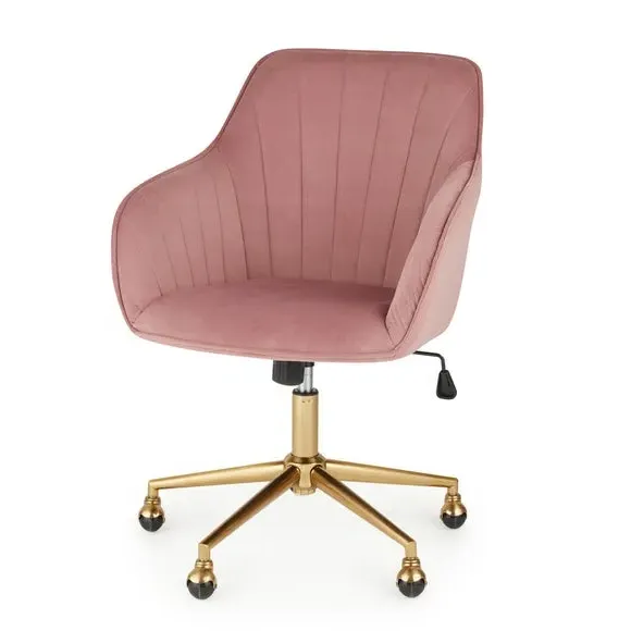 Pleated Office Chair with Armrests - Rose, Velvet