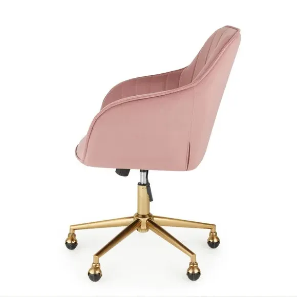 Pleated Office Chair with Armrests - Rose, Velvet