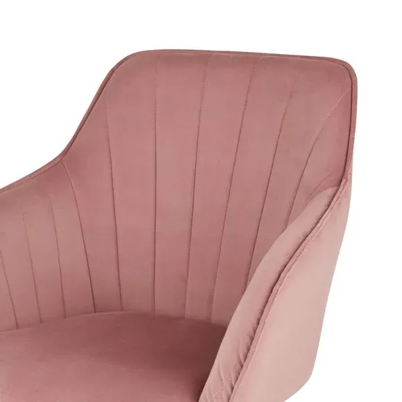 Pleated Office Chair with Armrests - Rose, Velvet