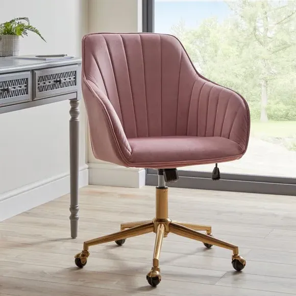 Pleated Office Chair with Armrests - Rose, Velvet