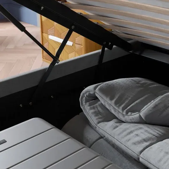 Pleated Ottoman Bed Frame with Storage - Grey, Velvet