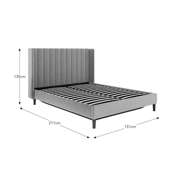 Pleated Ottoman Bed Frame with Storage - Grey, Velvet