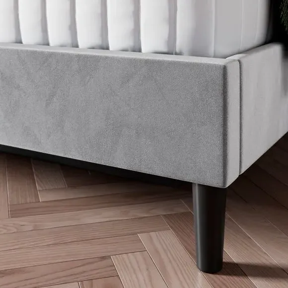 Pleated Ottoman Bed Frame with Storage - Grey, Velvet