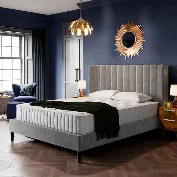 Pleated Ottoman Bed Frame with Storage - Grey, Velvet