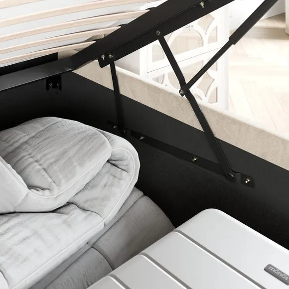 Pleated Ottoman Bed Frame with Storage - Natural, Velvet