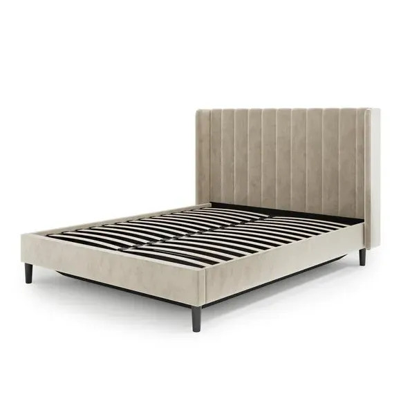Pleated Ottoman Bed Frame with Storage - Natural, Velvet