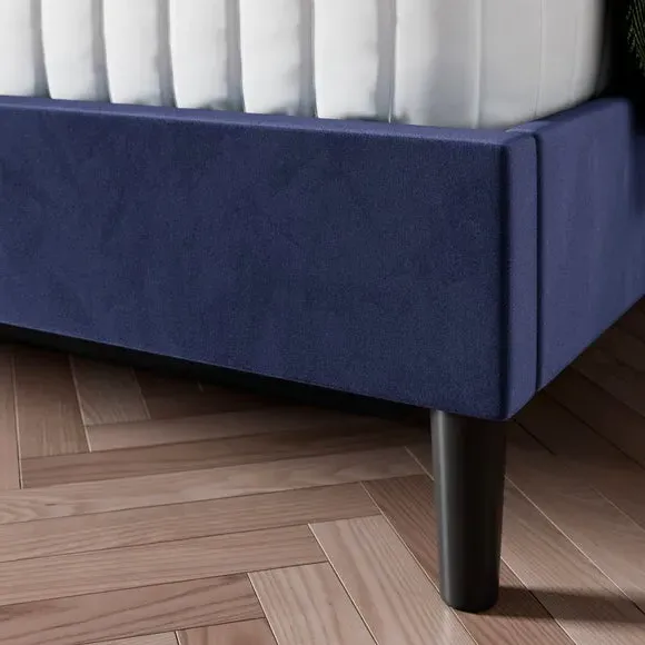 Pleated Ottoman Bed Frame with Storage - Navy, Velvet