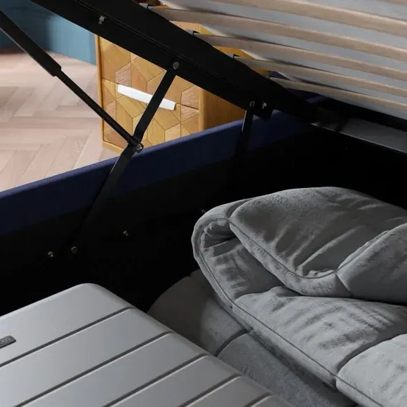 Pleated Ottoman Bed Frame with Storage - Navy, Velvet
