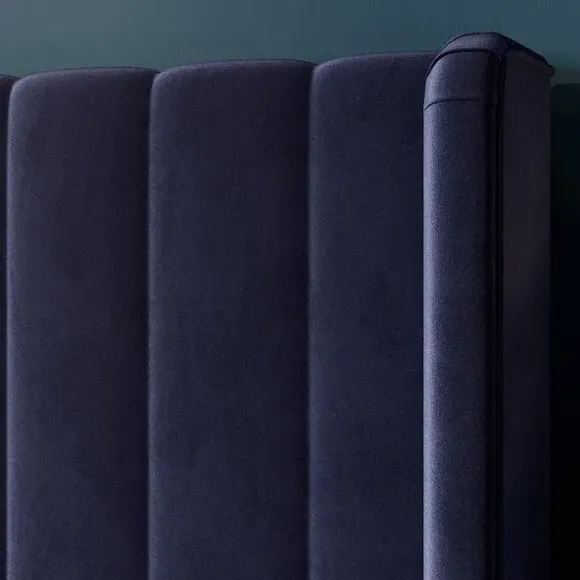 Pleated Ottoman Bed Frame with Storage - Navy, Velvet