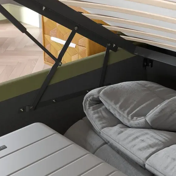 Pleated Ottoman Bed Frame with Storage - Olive, Velvet