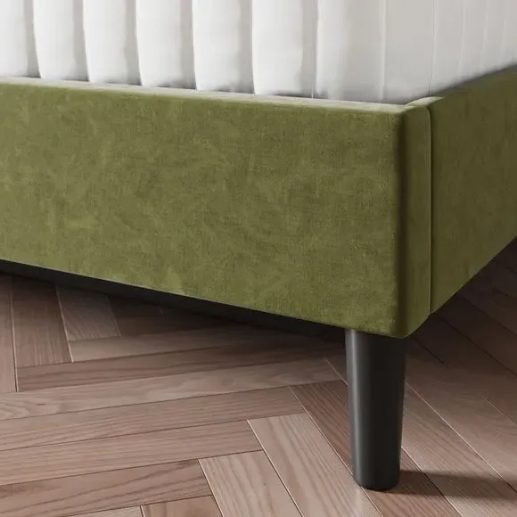 Pleated Ottoman Bed Frame with Storage - Olive, Velvet