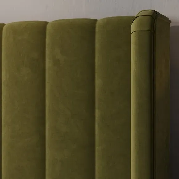 Pleated Ottoman Bed Frame with Storage - Olive, Velvet