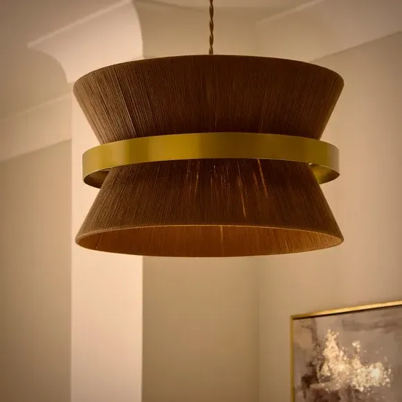 Pleated Pendant Shade with Gold Band - Mocha