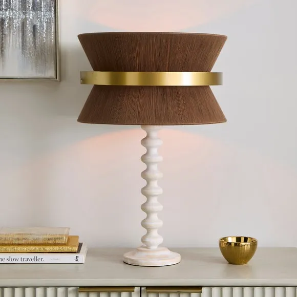 Pleated Pendant Shade with Gold Band - Mocha
