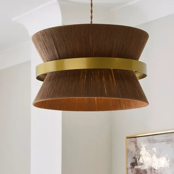 Pleated Pendant Shade with Gold Band - Mocha image