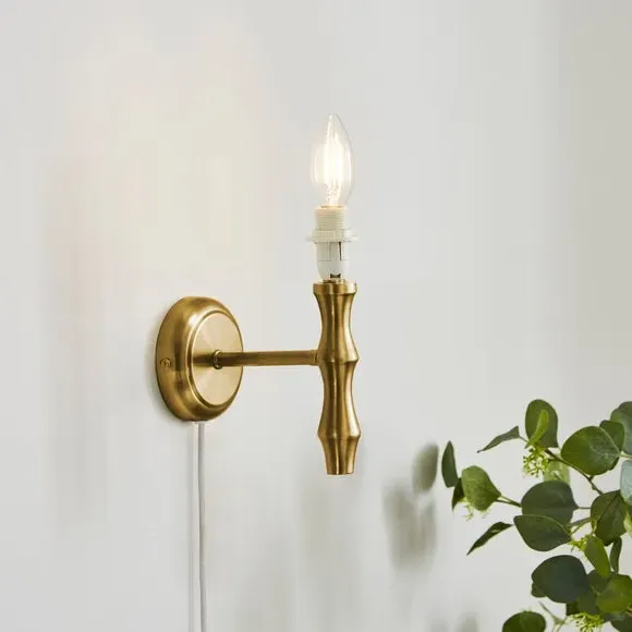 Plug-In Wall Light Bamboo Design - Gold, Metal image