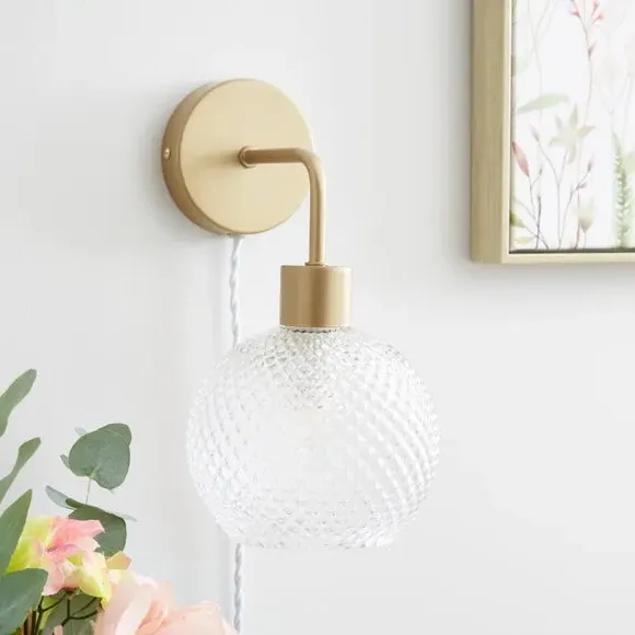 Plug-In Wall Light - Clear, Gold Finish