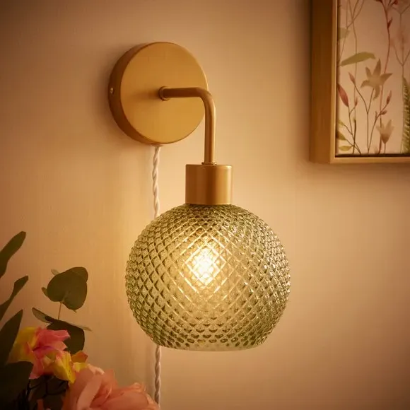 Plug-In Wall Light - Green, Gold Finish