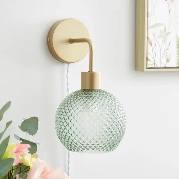 Plug-In Wall Light - Green, Gold Finish image
