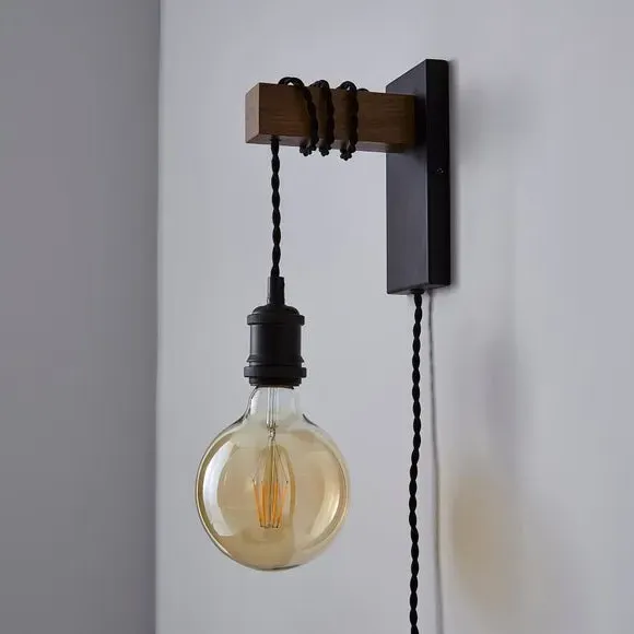 Plug-In Wall Light - Pine Finish