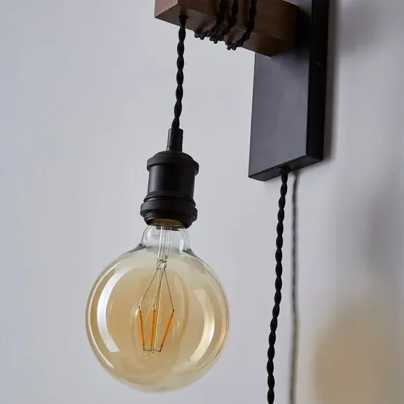 Plug-In Wall Light - Pine Finish