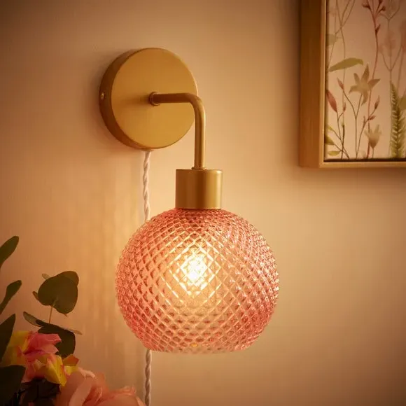 Plug-In Wall Light - Pink, Gold Finish