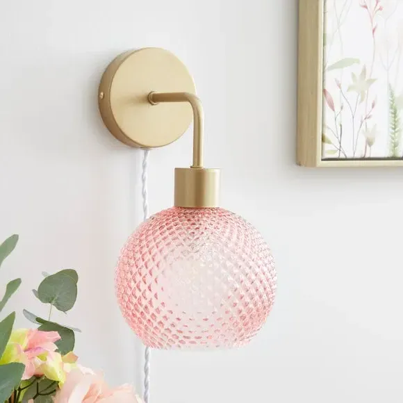 Plug-In Wall Light - Pink, Gold Finish
