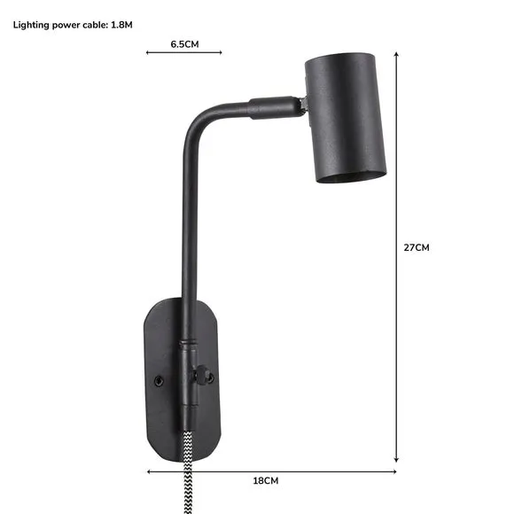 Plug-in Wall Light with Adjustable Head - Black