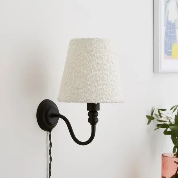 Plug-In Wall Light with Curved Arm - Black