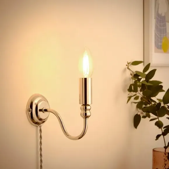 Plug-In Wall Light with Curved Arm - Light Grey
