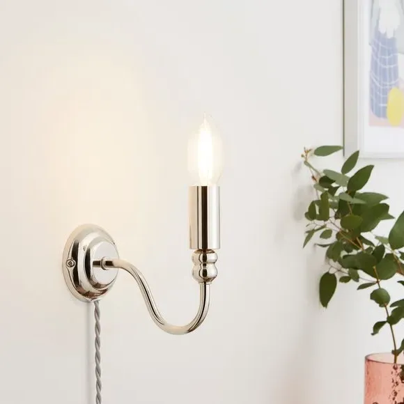 Plug-In Wall Light with Curved Arm - Light Grey