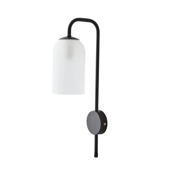 Plug-In Wall Light with Glass Shade - Black