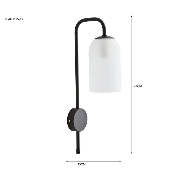 Plug-In Wall Light with Glass Shade - Black