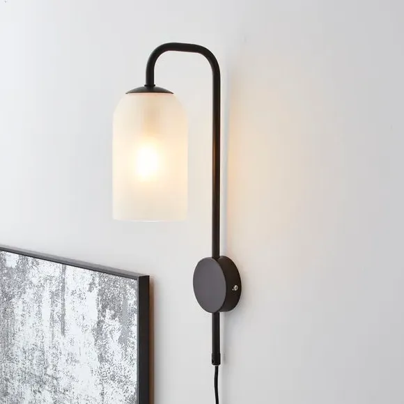 Plug-In Wall Light with Glass Shade - Black image