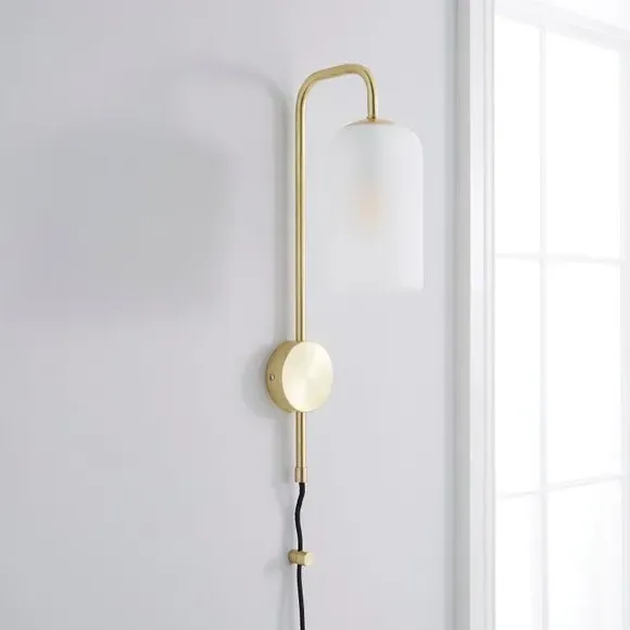 Plug-In Wall Light with Glass Shade - Gold