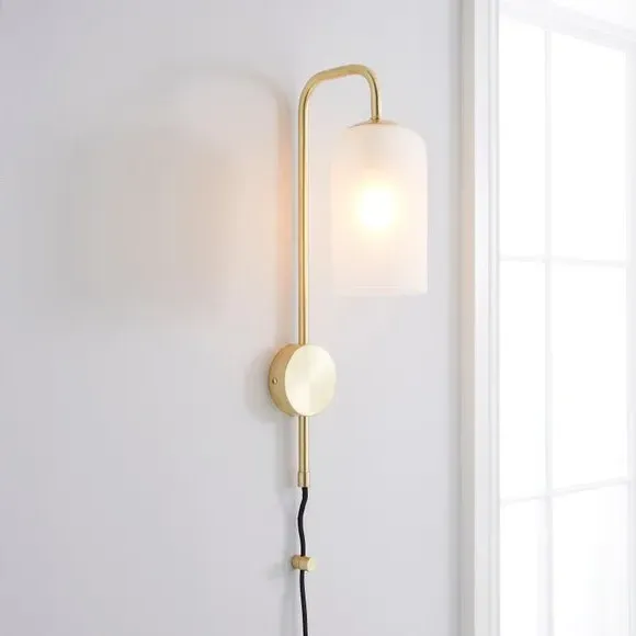 Plug-In Wall Light with Glass Shade - Gold