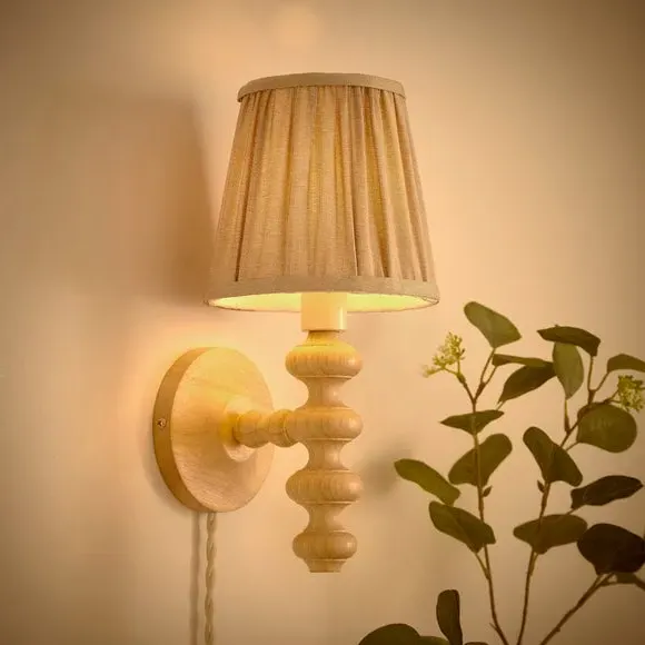 Plug-In Wall Light with Pleated Shade - Natural