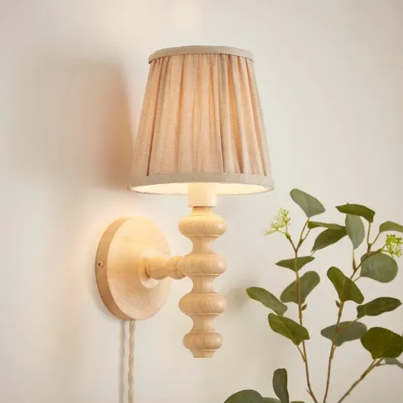 Plug-In Wall Light with Pleated Shade - Natural image