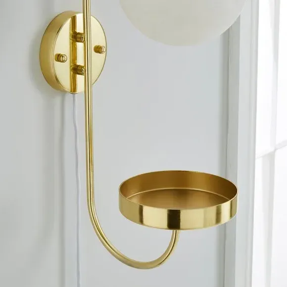Plug-In Wall Light with Shelf - White, Gold